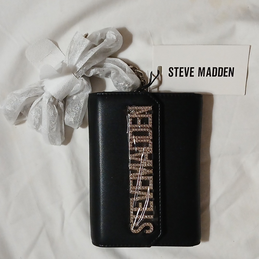 Steve Madden Black Mini Wallet with Silver Logo